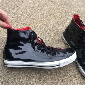Men's Black Patent Leather High Top Converse 9.5M